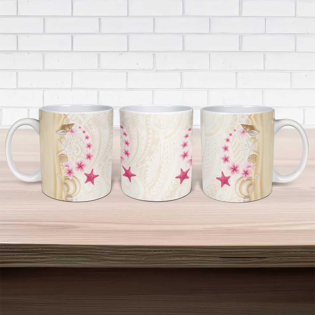 Beige Frangipani Sea Shell Ceramic Mug Starfish Polynesian Pattern - Polynesian Pride