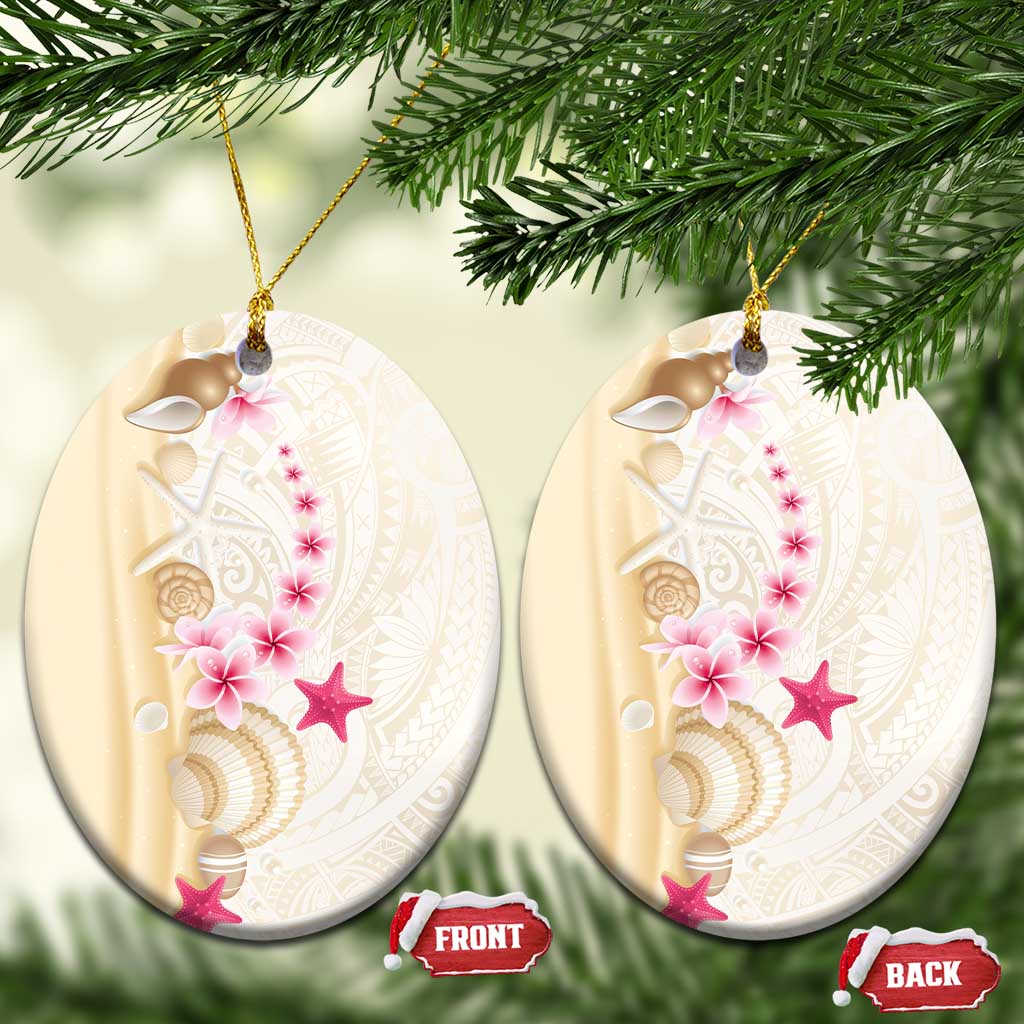 Beige Frangipani Sea Shell Ceramic Ornament Starfish Polynesian Pattern LT01 Oval Beige - Polynesian Pride