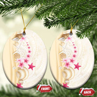 Beige Frangipani Sea Shell Ceramic Ornament Starfish Polynesian Pattern LT01 Oval Beige - Polynesian Pride