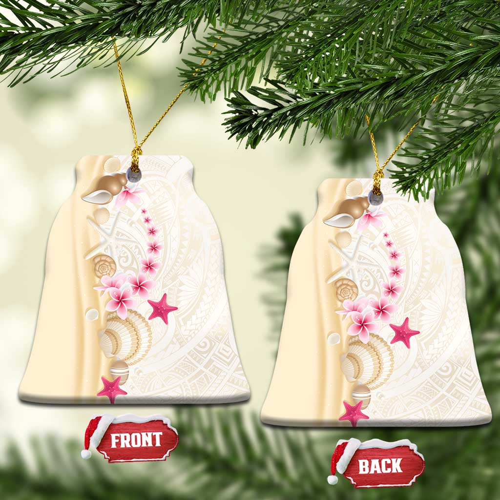 Beige Frangipani Sea Shell Ceramic Ornament Starfish Polynesian Pattern LT01 Bell Flake Beige - Polynesian Pride