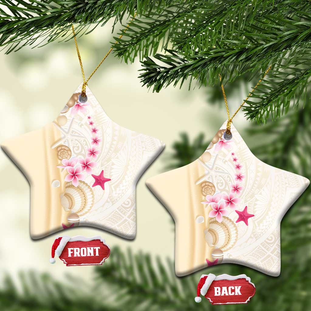 Beige Frangipani Sea Shell Ceramic Ornament Starfish Polynesian Pattern LT01 Star Beige - Polynesian Pride