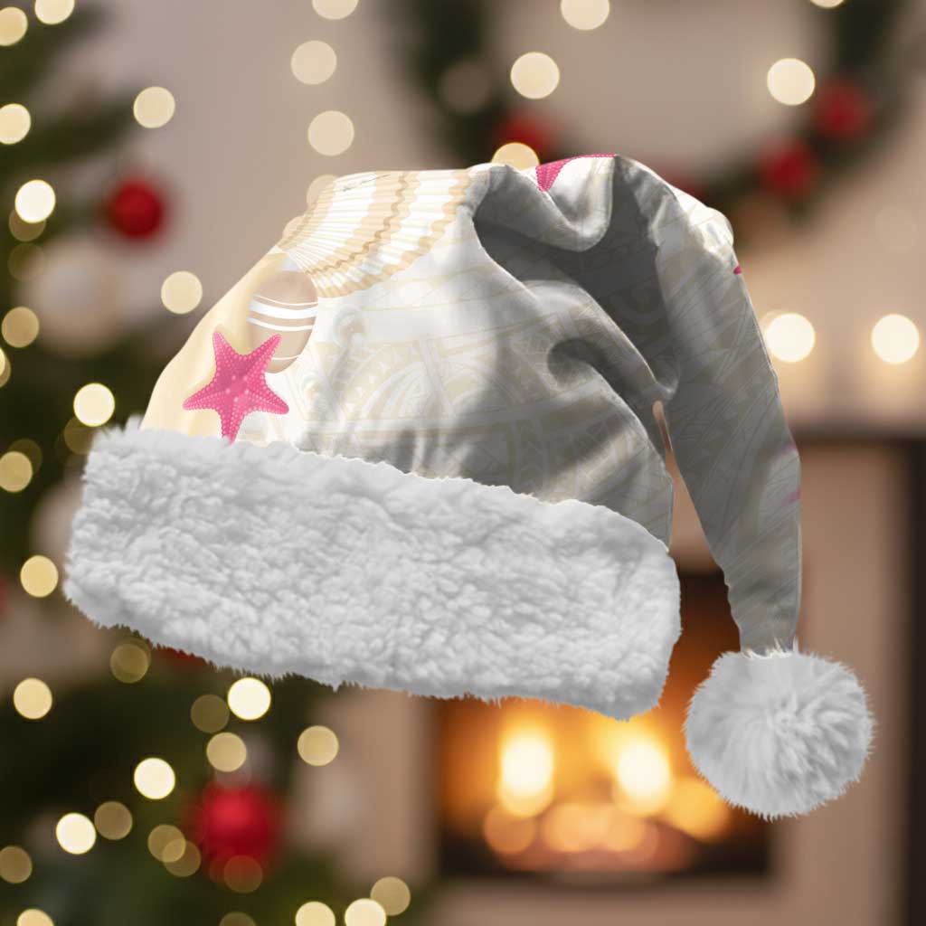 Beige Frangipani Sea Shell Christmas Santa Hat Starfish Polynesian Pattern - Polynesian Pride