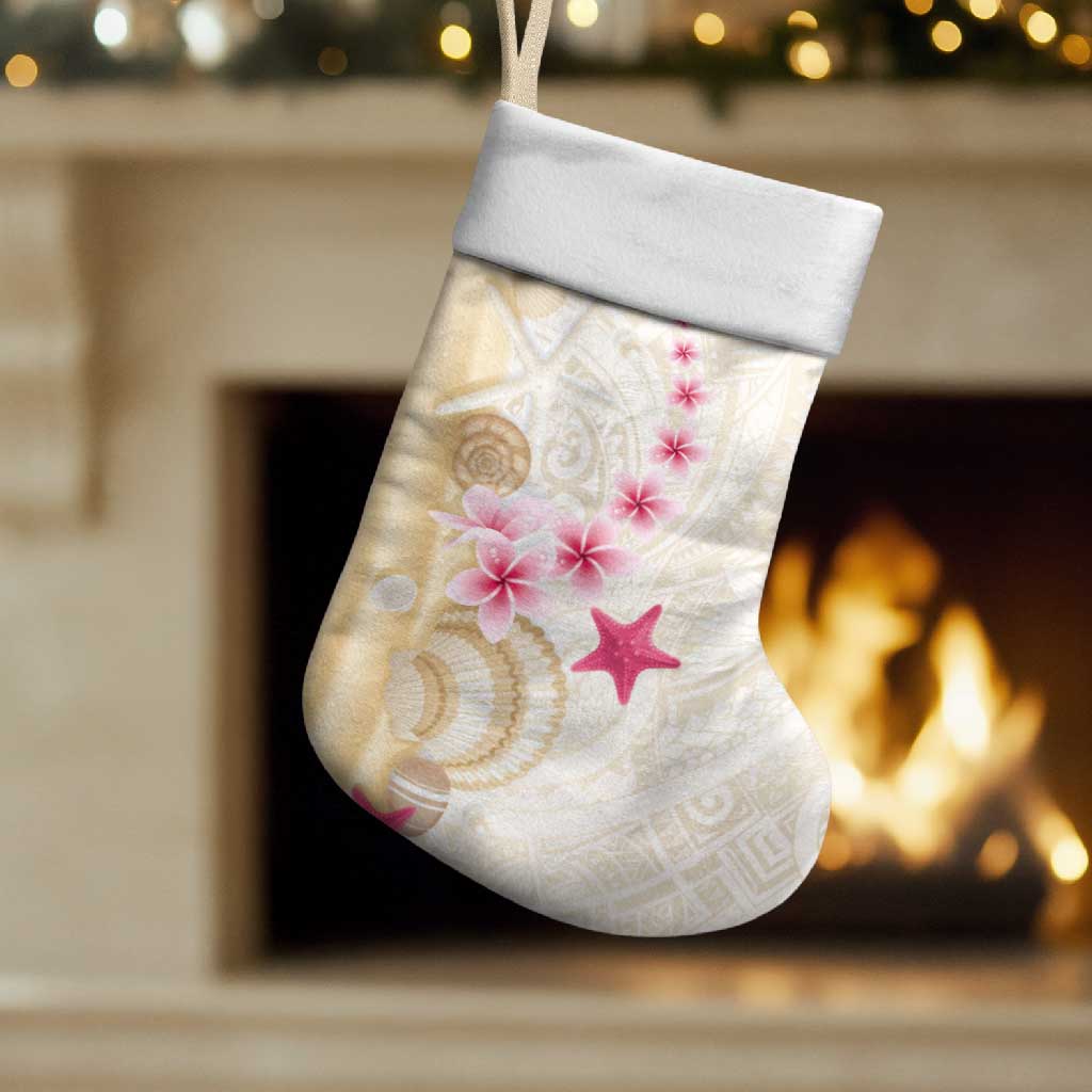 Beige Frangipani Sea Shell Christmas Stocking Starfish Polynesian Pattern - Polynesian Pride