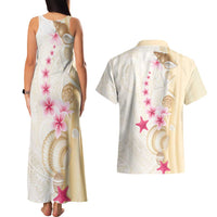 Beige Frangipani Sea Shell Couples Matching Tank Maxi Dress and Hawaiian Shirt Starfish Polynesian Pattern - Polynesian Pride
