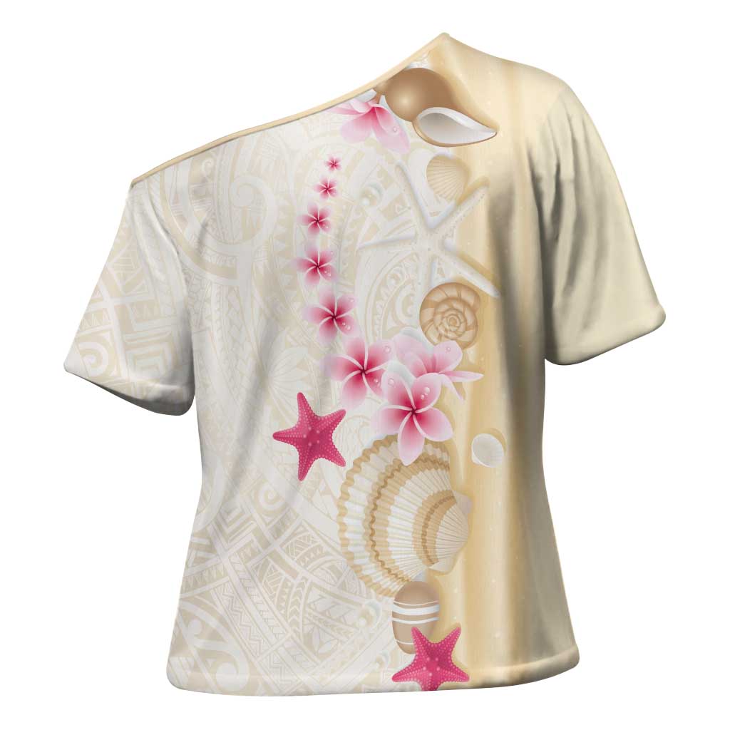 Beige Frangipani Sea Shell Cross Shoulder Shirt Starfish Polynesian Pattern LT01 - Polynesian Pride