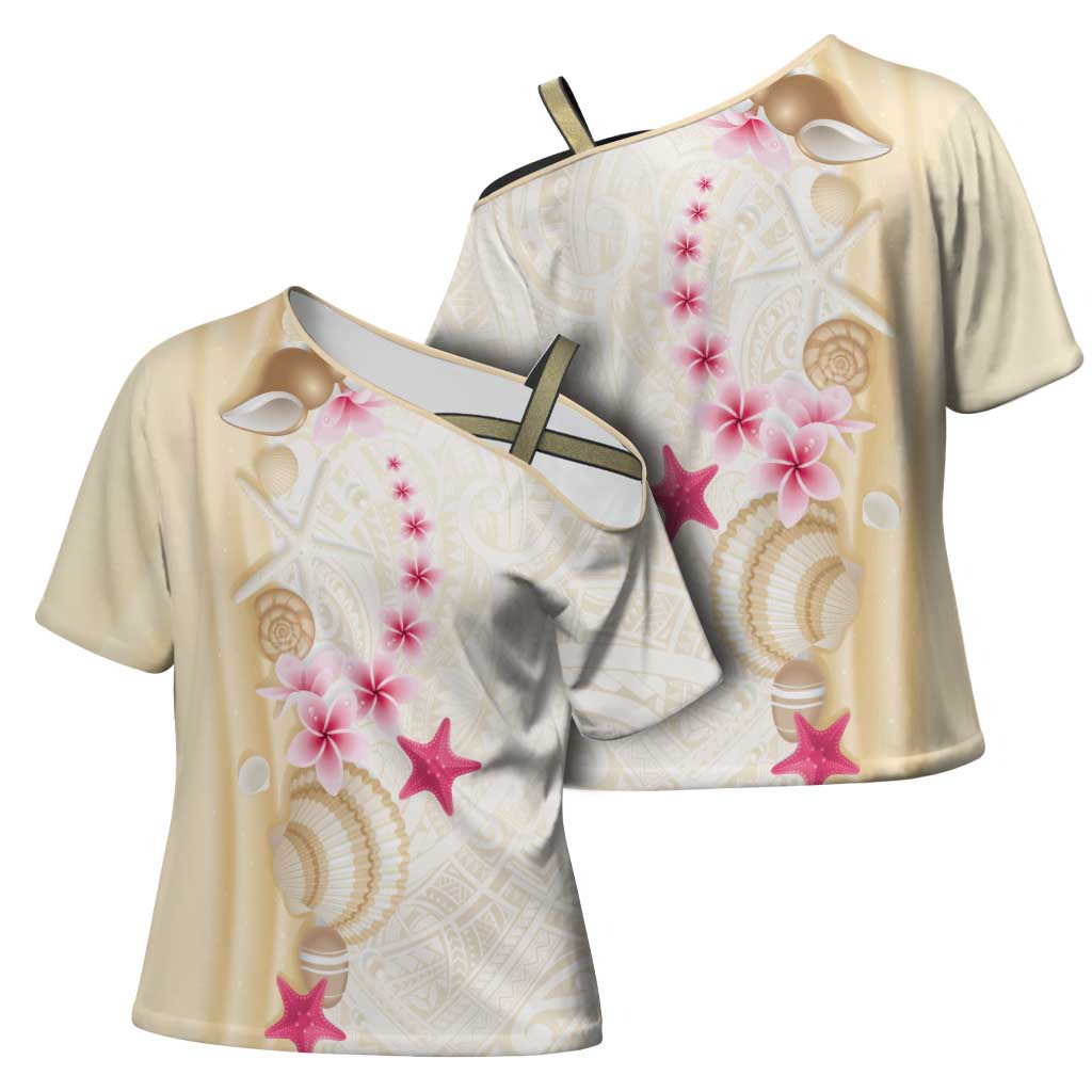 Beige Frangipani Sea Shell Cross Shoulder Shirt Starfish Polynesian Pattern LT01 - Polynesian Pride