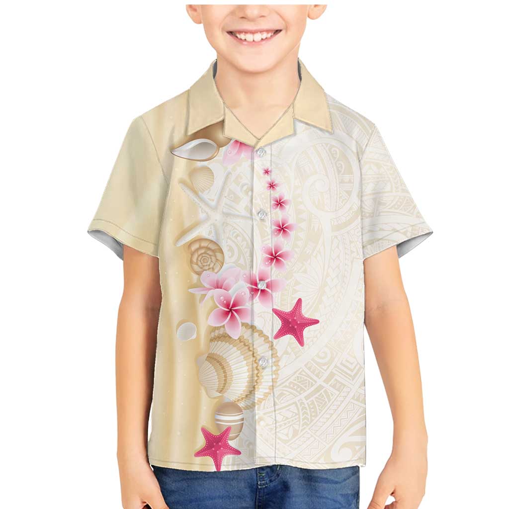 Beige Frangipani Sea Shell Family Matching Mermaid Dress and Hawaiian Shirt Starfish Polynesian Pattern - Polynesian Pride
