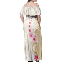 Beige Frangipani Sea Shell Family Matching Off Shoulder Maxi Dress and Hawaiian Shirt Starfish Polynesian Pattern - Polynesian Pride