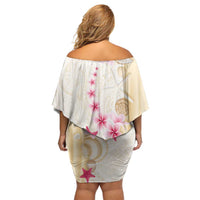 Beige Frangipani Sea Shell Family Matching Off Shoulder Short Dress and Hawaiian Shirt Starfish Polynesian Pattern - Polynesian Pride