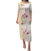 Beige Frangipani Sea Shell Family Matching Puletasi and Hawaiian Shirt Starfish Polynesian Pattern - Polynesian Pride