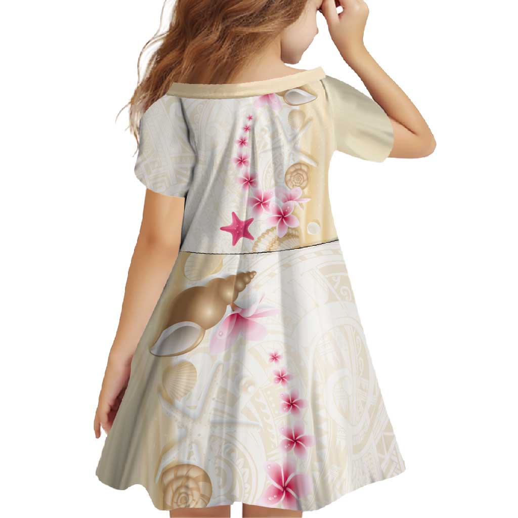 Beige Frangipani Sea Shell Family Matching Short Sleeve Bodycon Dress and Hawaiian Shirt Starfish Polynesian Pattern - Polynesian Pride