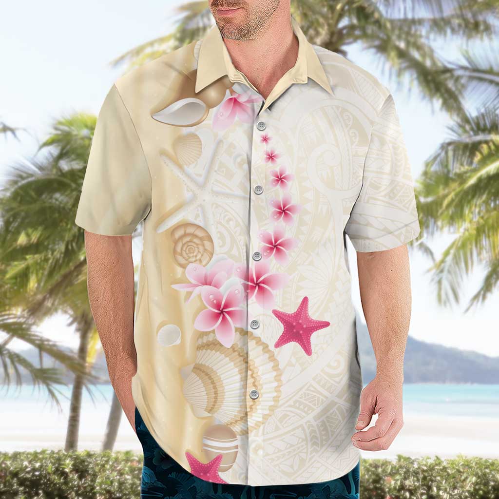 Beige Frangipani Sea Shell Hawaiian Shirt Starfish Polynesian Pattern - Polynesian Pride