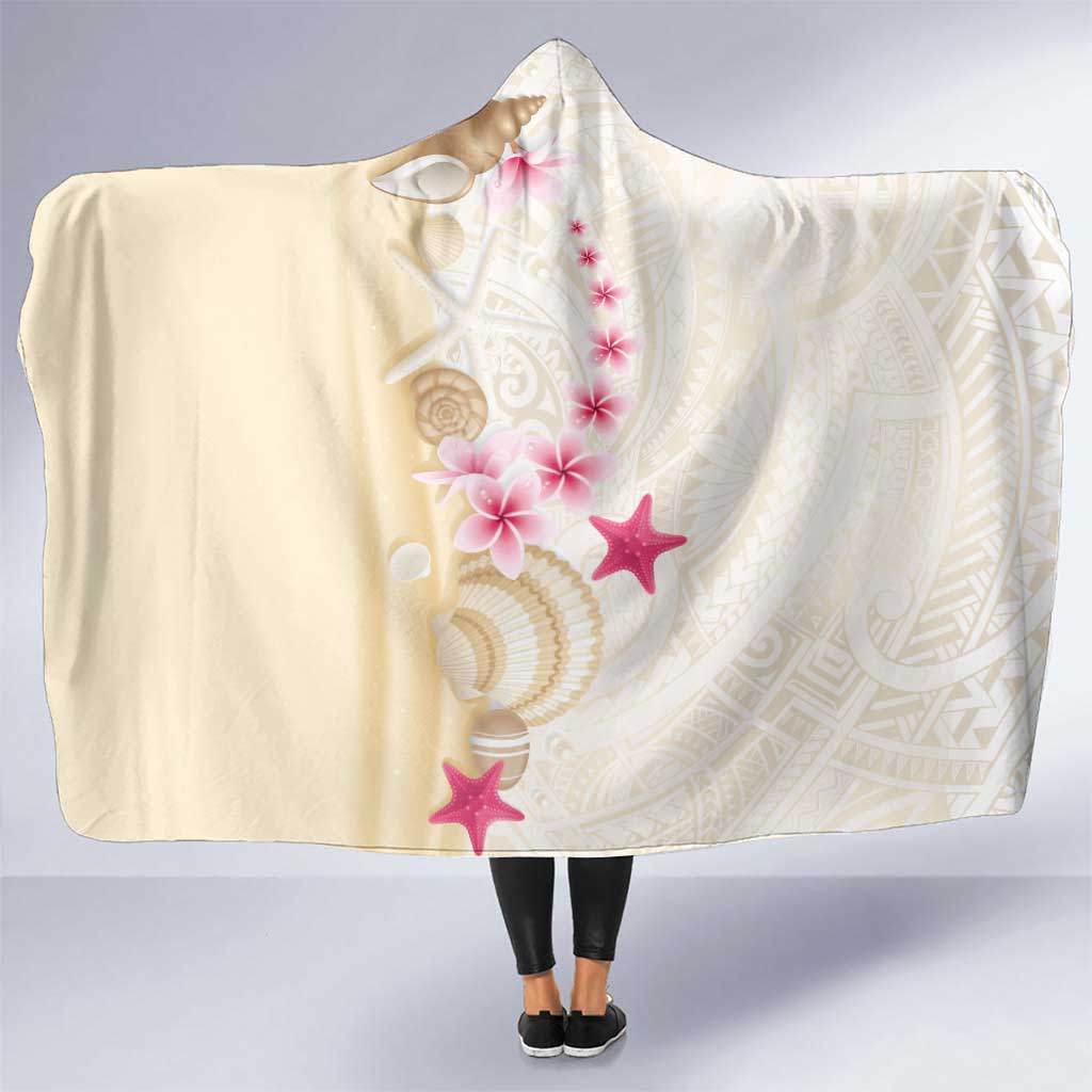 Beige Frangipani Sea Shell Hooded Blanket Starfish Polynesian Pattern LT01 One Size Beige - Polynesian Pride