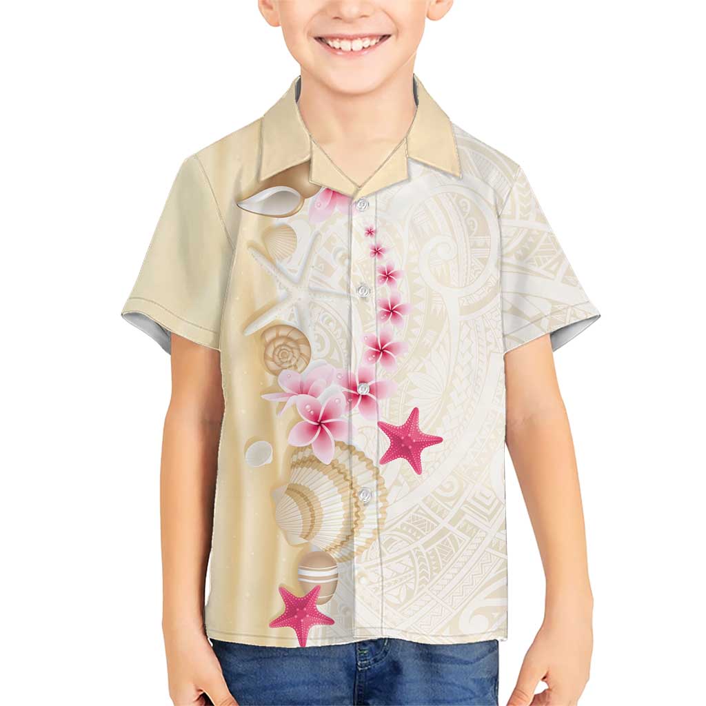 Beige Frangipani Sea Shell Kid Hawaiian Shirt Starfish Polynesian Pattern LT01 Kid Beige - Polynesian Pride