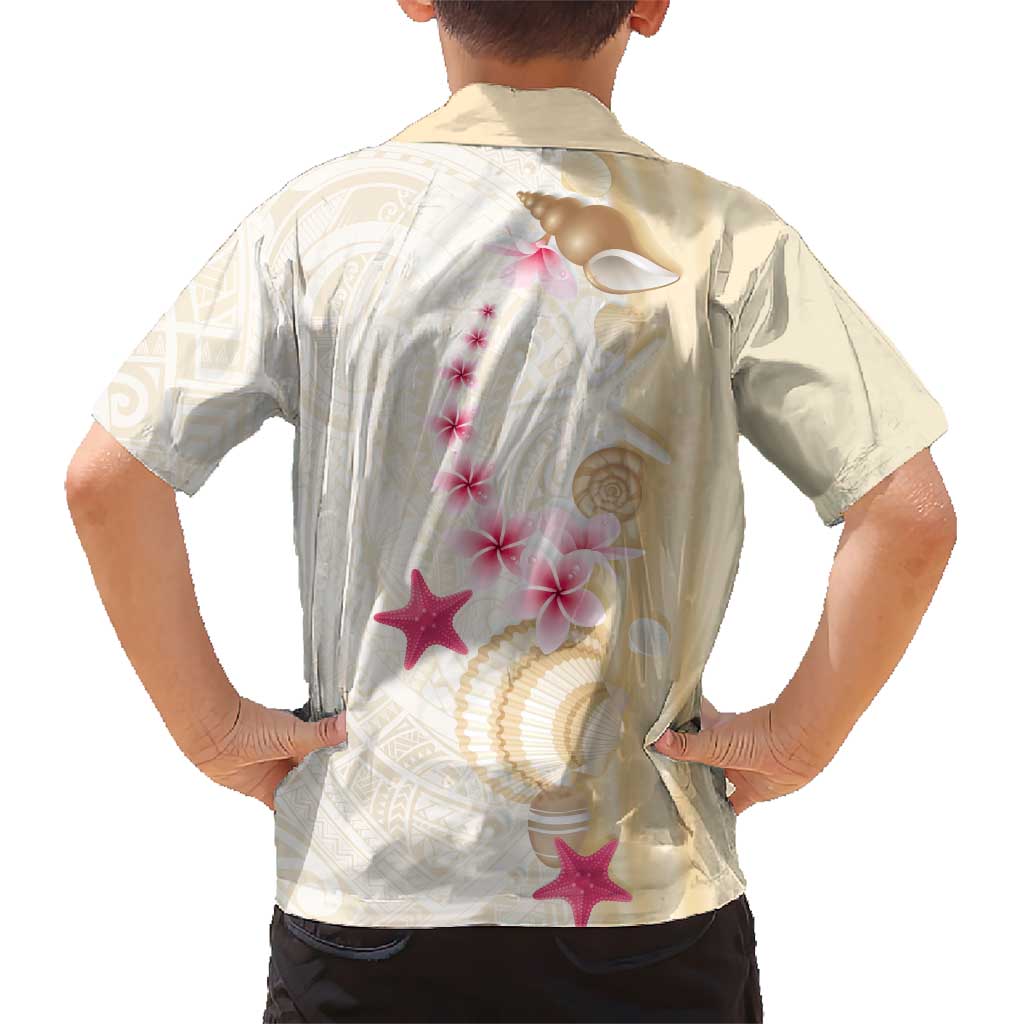 Beige Frangipani Sea Shell Kid Hawaiian Shirt Starfish Polynesian Pattern LT01 - Polynesian Pride