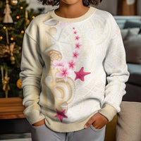 Beige Frangipani Sea Shell Kid Ugly Christmas Sweater Starfish Polynesian Pattern LT01 - Polynesian Pride