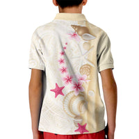 Beige Frangipani Sea Shell Kid Polo Shirt Starfish Polynesian Pattern LT01 - Polynesian Pride