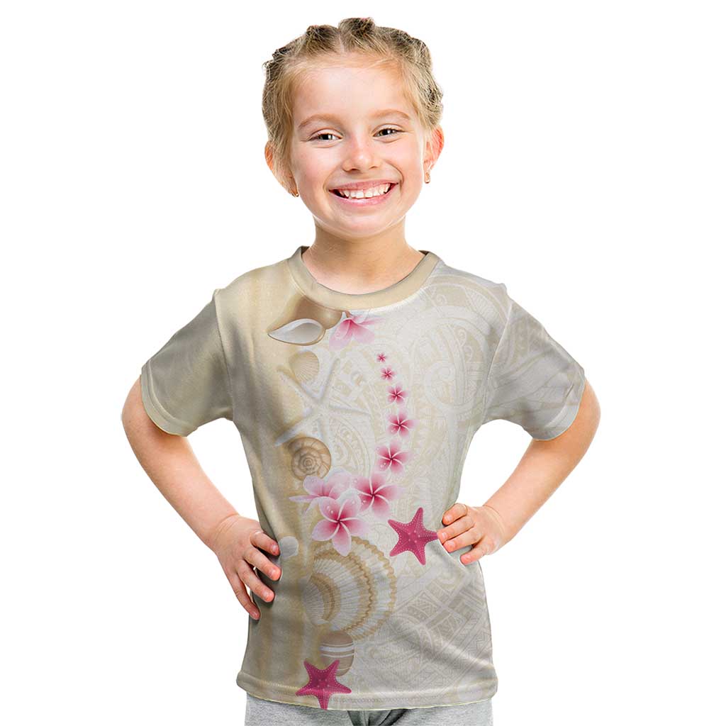 Beige Frangipani Sea Shell Kid T Shirt Starfish Polynesian Pattern LT01 Beige - Polynesian Pride