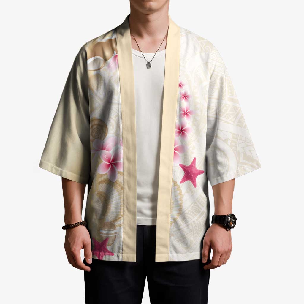 Beige Frangipani Sea Shell Kimono Starfish Polynesian Pattern - Polynesian Pride