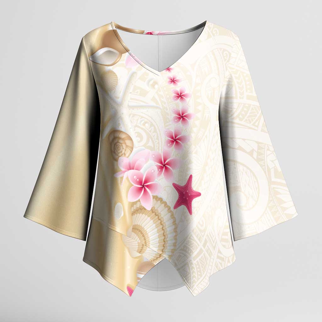 Beige Frangipani Sea Shell Kimono Sleeve Blouse Starfish Polynesian Pattern LT01 Female Beige - Polynesian Pride