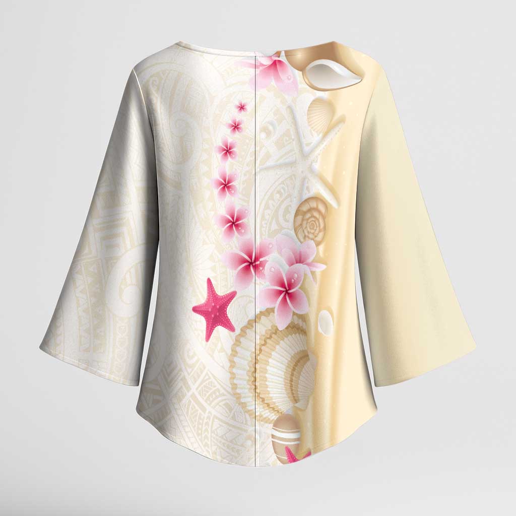 Beige Frangipani Sea Shell Kimono Sleeve Blouse Starfish Polynesian Pattern LT01 - Polynesian Pride