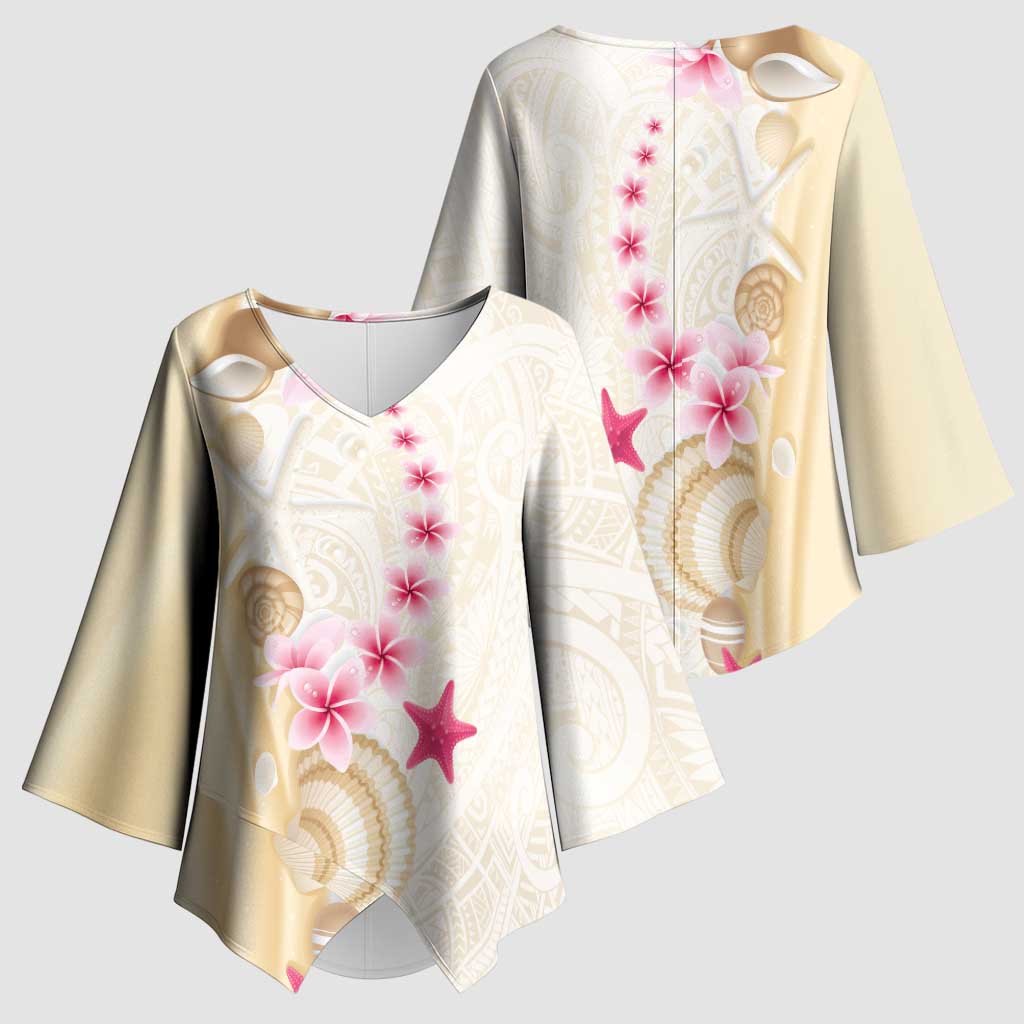 Beige Frangipani Sea Shell Kimono Sleeve Blouse Starfish Polynesian Pattern LT01 - Polynesian Pride