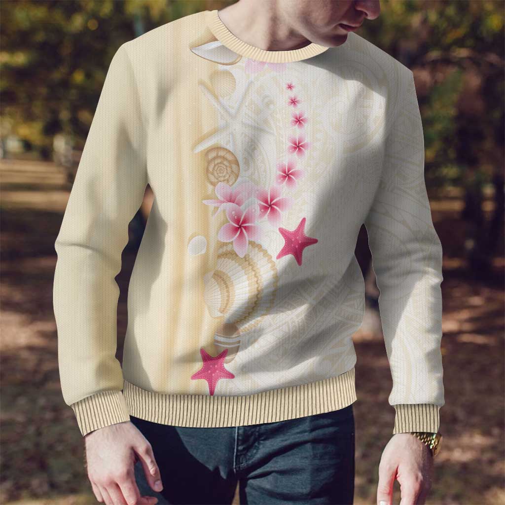 Beige Frangipani Sea Shell Ugly Christmas Sweater Starfish Polynesian Pattern - Polynesian Pride
