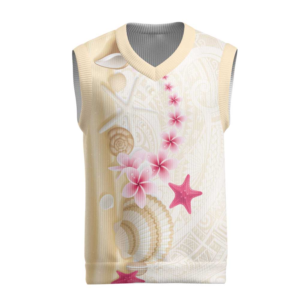 Beige Frangipani Sea Shell Christmas Knitted V-Neck Vest Starfish Polynesian Pattern LT01 Beige - Polynesian Pride