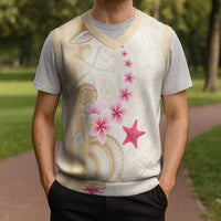 Beige Frangipani Sea Shell Christmas Knitted V-Neck Vest Starfish Polynesian Pattern LT01 - Polynesian Pride