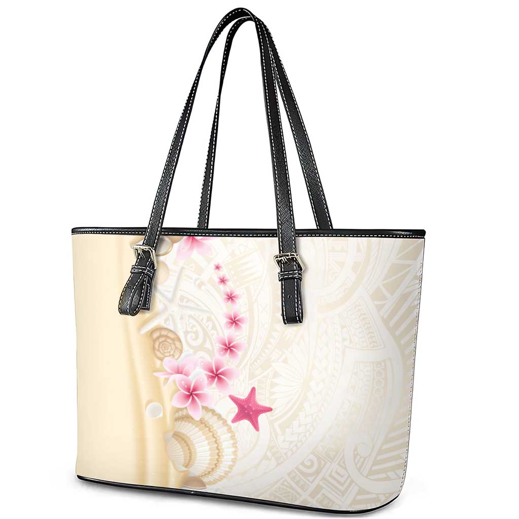 Beige Frangipani Sea Shell Leather Tote Bag Starfish Polynesian Pattern LT01 - Polynesian Pride