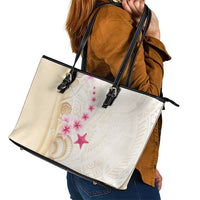 Beige Frangipani Sea Shell Leather Tote Bag Starfish Polynesian Pattern LT01 - Polynesian Pride