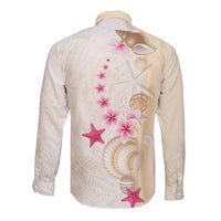 Beige Frangipani Sea Shell Long Sleeve Button Shirt Starfish Polynesian Pattern LT01 - Polynesian Pride