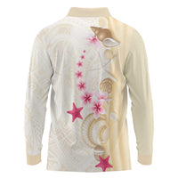 Beige Frangipani Sea Shell Long Sleeve Polo Shirt Starfish Polynesian Pattern LT01 - Polynesian Pride