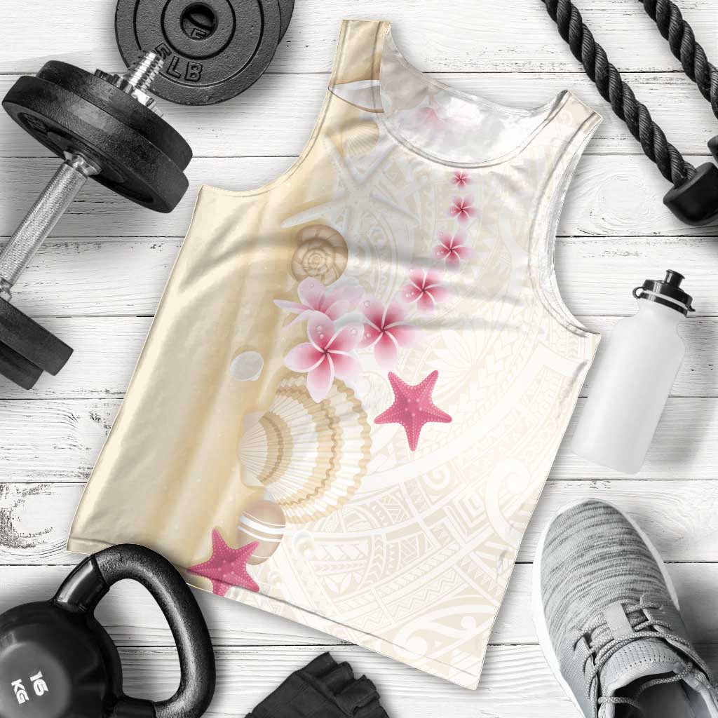 Beige Frangipani Sea Shell Men Tank Top Starfish Polynesian Pattern LT01 - Polynesian Pride