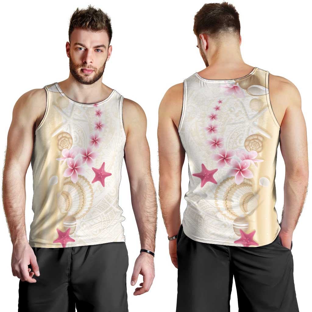 Beige Frangipani Sea Shell Men Tank Top Starfish Polynesian Pattern LT01 - Polynesian Pride