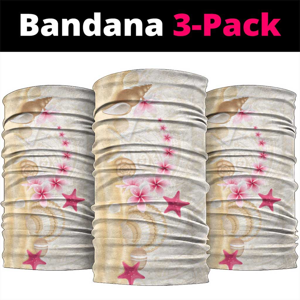 Beige Frangipani Sea Shell Neck Gaiter Starfish Polynesian Pattern - Polynesian Pride