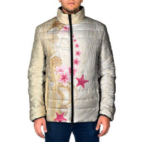 Beige Frangipani Sea Shell Padded Jacket Starfish Polynesian Pattern LT01 Men Beige - Polynesian Pride
