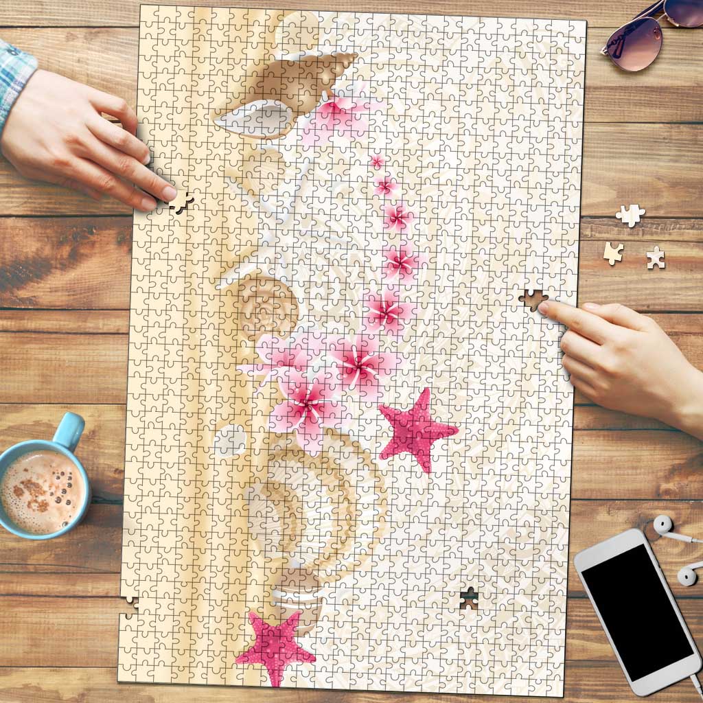 Beige Frangipani Sea Shell Puzzle Starfish Polynesian Pattern LT01 Beige - Polynesian Pride