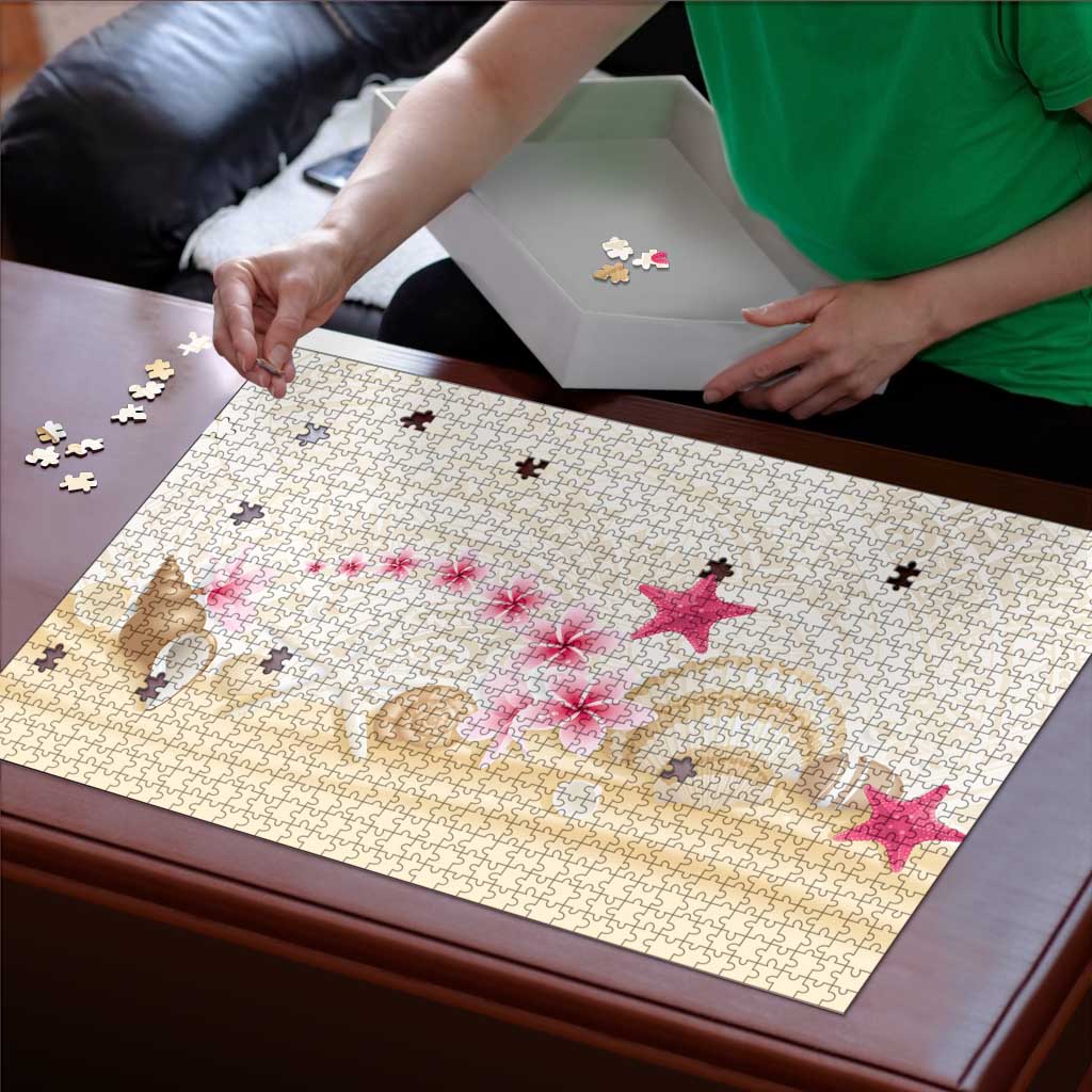 Beige Frangipani Sea Shell Puzzle Starfish Polynesian Pattern LT01 - Polynesian Pride