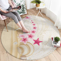 Beige Frangipani Sea Shell Round Carpet Starfish Polynesian Pattern - Polynesian Pride