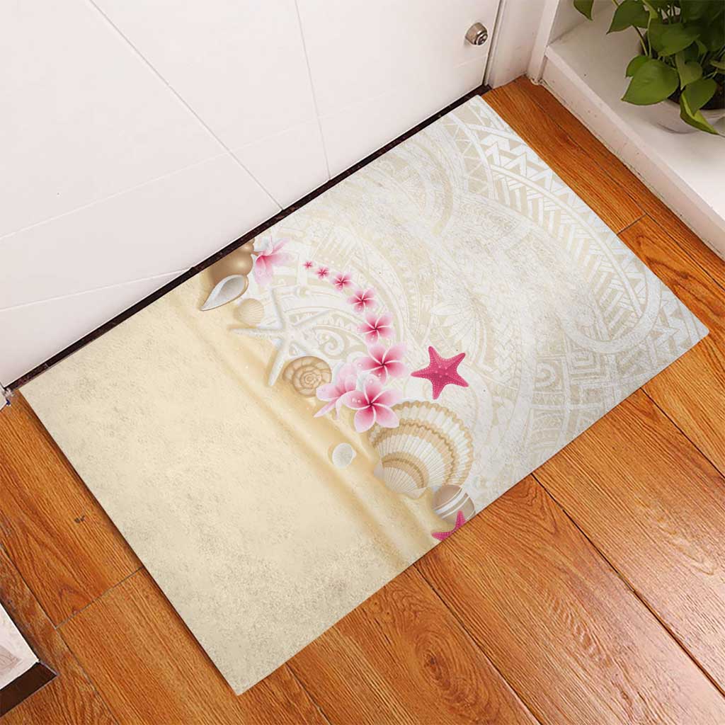 Beige Frangipani Sea Shell Rubber Doormat Starfish Polynesian Pattern LT01 - Polynesian Pride