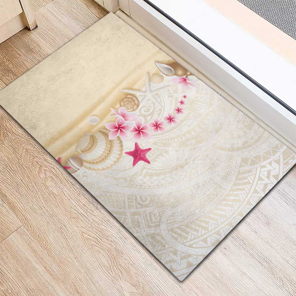 Beige Frangipani Sea Shell Rubber Doormat Starfish Polynesian Pattern LT01 - Polynesian Pride