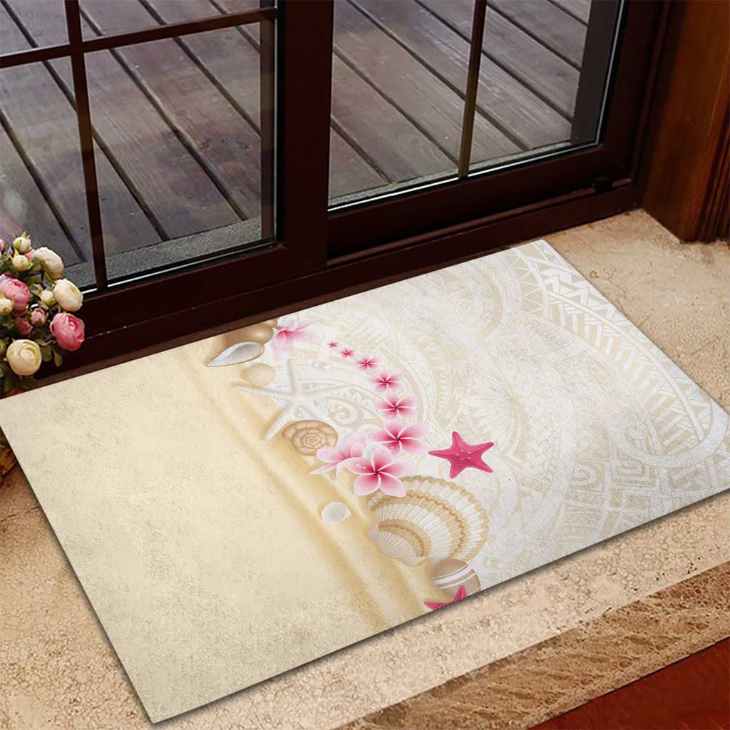 Beige Frangipani Sea Shell Rubber Doormat Starfish Polynesian Pattern LT01 - Polynesian Pride