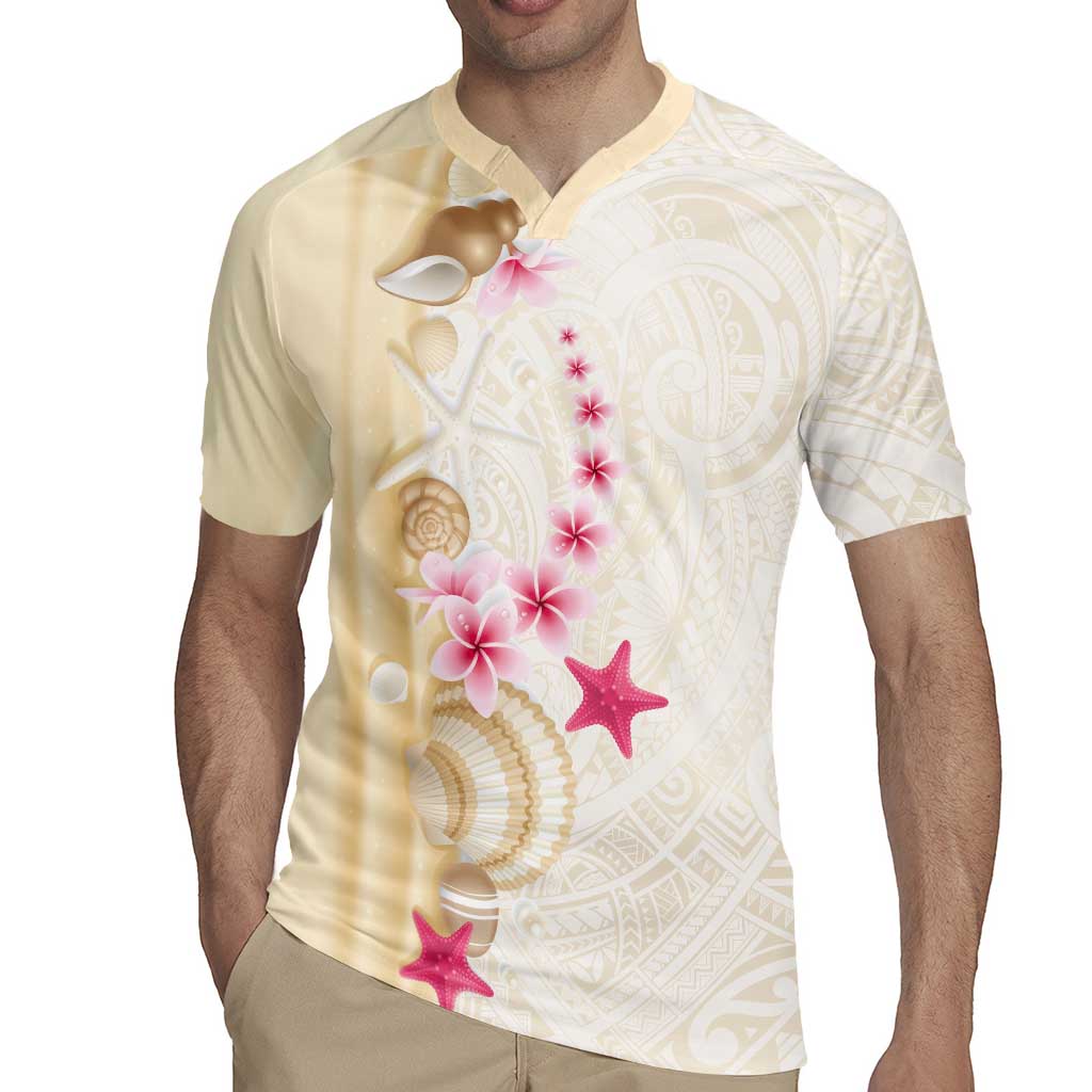 Beige Frangipani Sea Shell Rugby Jersey Starfish Polynesian Pattern LT01 - Polynesian Pride