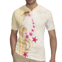 Beige Frangipani Sea Shell Rugby Jersey Starfish Polynesian Pattern LT01 - Polynesian Pride