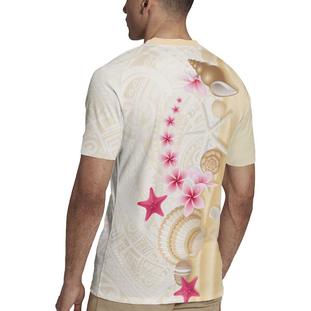 Beige Frangipani Sea Shell Rugby Jersey Starfish Polynesian Pattern LT01 - Polynesian Pride
