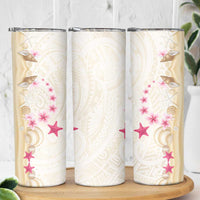 Beige Frangipani Sea Shell Skinny Tumbler Starfish Polynesian Pattern - Polynesian Pride