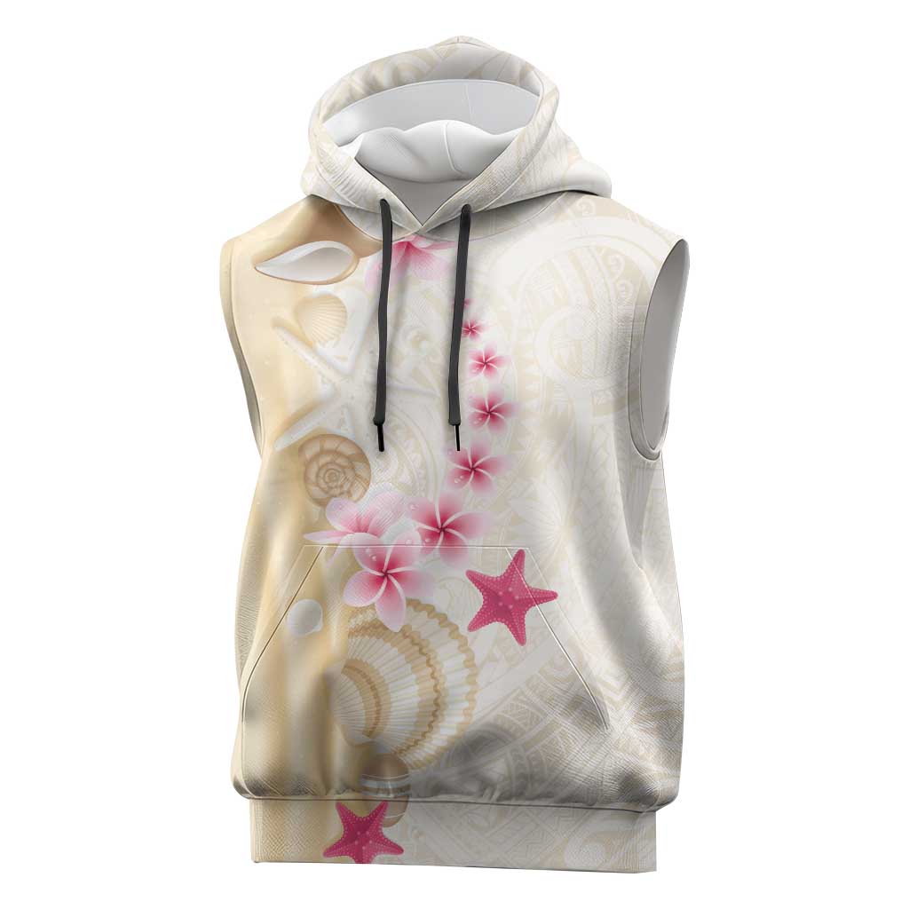 Beige Frangipani Sea Shell Sleeveless Hoodie Starfish Polynesian Pattern LT01 Beige - Polynesian Pride