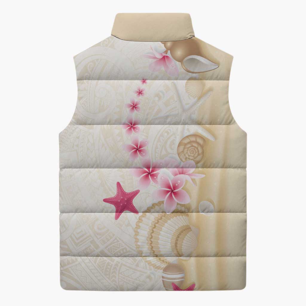 Beige Frangipani Sea Shell Sleeveless Puffer Jacket Starfish Polynesian Pattern LT01 - Polynesian Pride