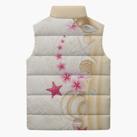 Beige Frangipani Sea Shell Sleeveless Puffer Jacket Starfish Polynesian Pattern LT01 - Polynesian Pride